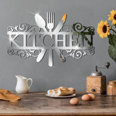 Kitchen word with utensils wall decor
