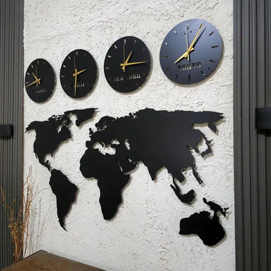 4 Clocks With Worldmap