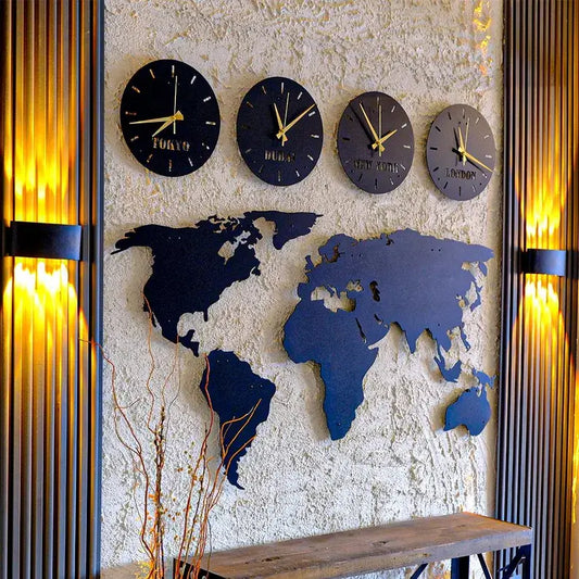 4 Clocks With Worldmap