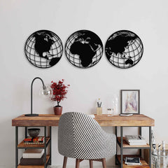 (Set of 3) World Round Globe Map Wall Design