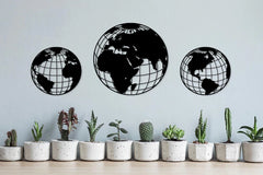 (Set of 3) World Round Globe Map Wall Design