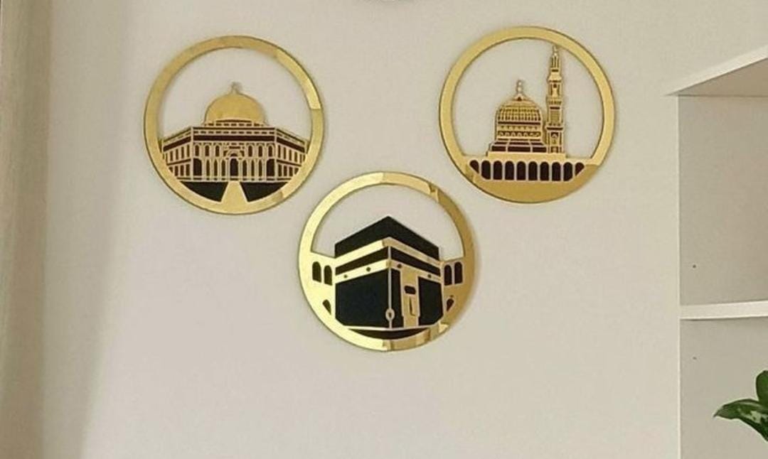 Set of 3 Islamic Holy Sites Round Wall Art