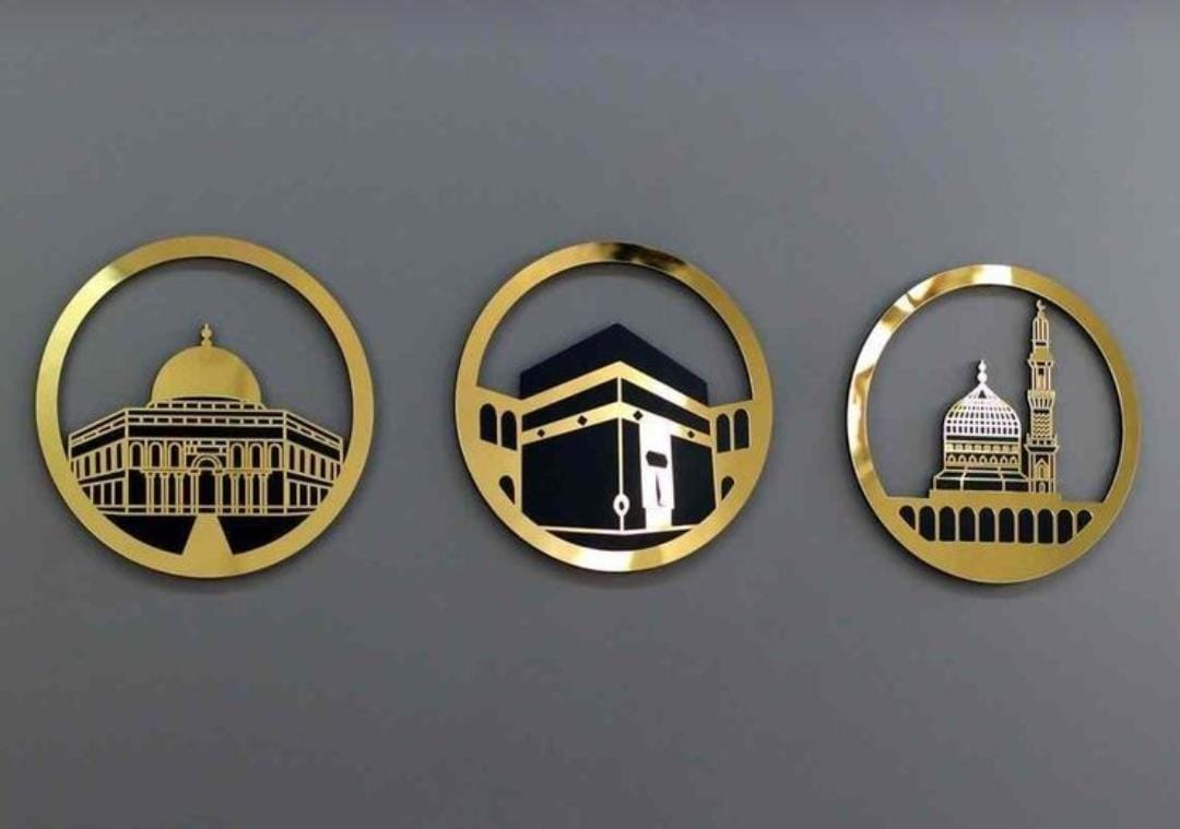 Set of 3 Islamic Holy Sites Round Wall Art
