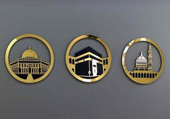 Set of 3 Islamic Holy Sites Round Wall Art