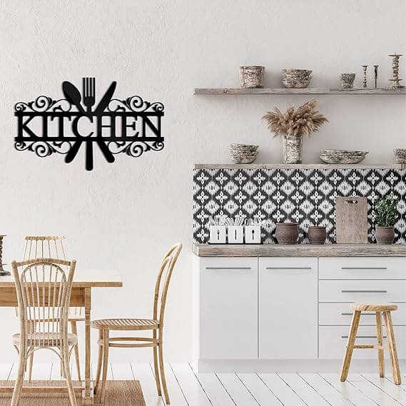 Kitchen word with utensils wall decor 