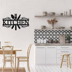 Kitchen word with utensils wall decor 