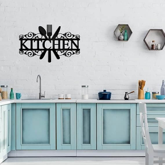 Kitchen word with utensils wall decor 