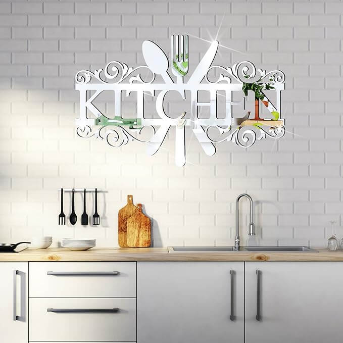 Kitchen word with utensils wall decor 