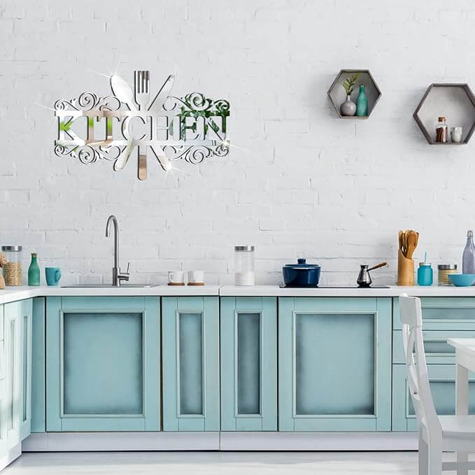 Kitchen word with utensils wall decor 