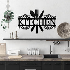 Kitchen word with utensils wall decor 