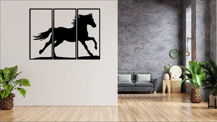 Set of 3 black horse wall design