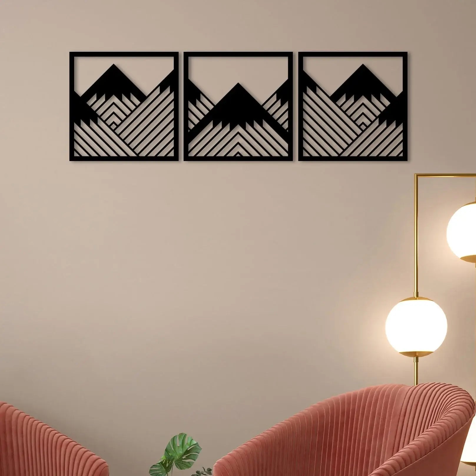Set of 3 Geometric Mountains wall frames