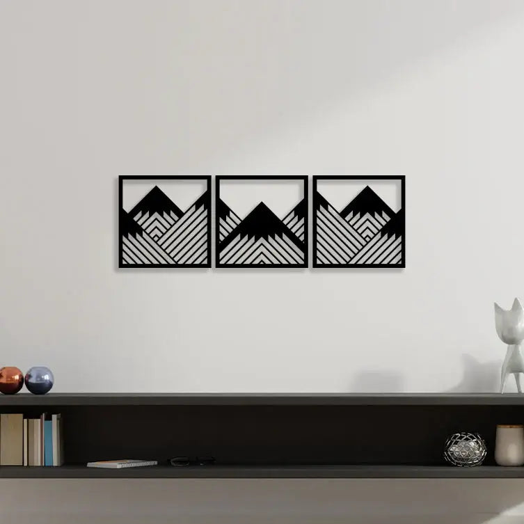 Set of 3 Geometric Mountains wall frames