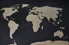 Wooden World Map with Countries on Wall