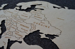Wooden World Map with Countries on Wall