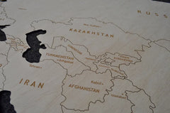 Wooden World Map with Countries on Wall